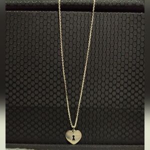Authentic Coach Sterling Silver Heart Lock Pendant Necklace